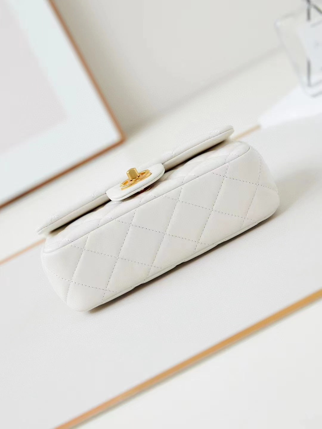 CHANEL 24F Flap Bag White Lambskin Pearl Gold Hardware