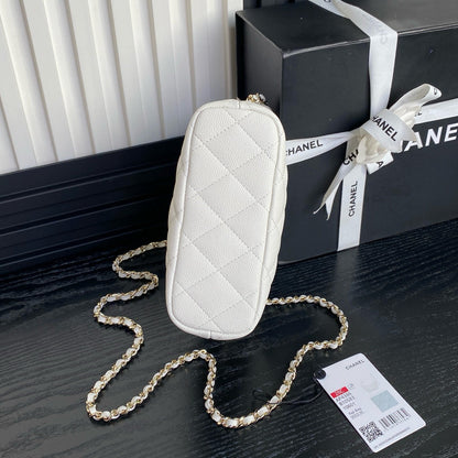CHANEL 25C Hobo Bag 21.5cm Top Handle White Grained Calfskin