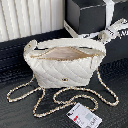 CHANEL 25C Hobo Bag 21.5cm Top Handle White Grained Calfskin
