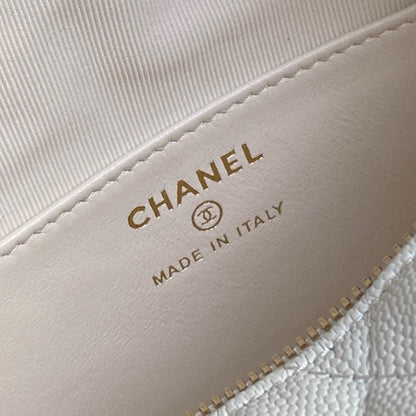 CHANEL 25C Hobo Bag 21.5cm Top Handle White Grained Calfskin