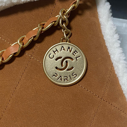 CHANEL 22 Bag 35cm Brown White Shearling Lambskin