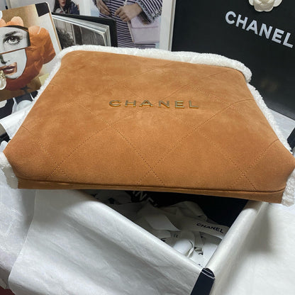 CHANEL 22 Bag 35cm Brown White Shearling Lambskin