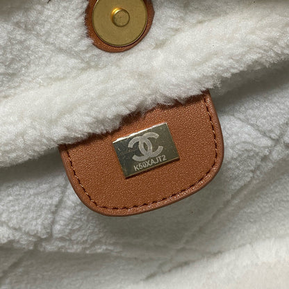 CHANEL 22 Bag 35cm Brown White Shearling Lambskin