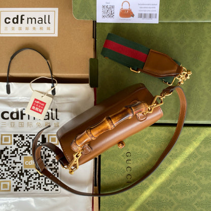 Gucci BAMBOO TOP HANDLE BAG 21 IN BROWN CALFSKIN