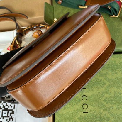 Gucci BAMBOO TOP HANDLE BAG 21 IN BROWN CALFSKIN