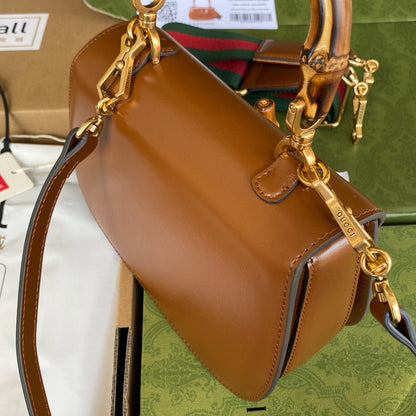 Gucci BAMBOO TOP HANDLE BAG 21 IN BROWN CALFSKIN