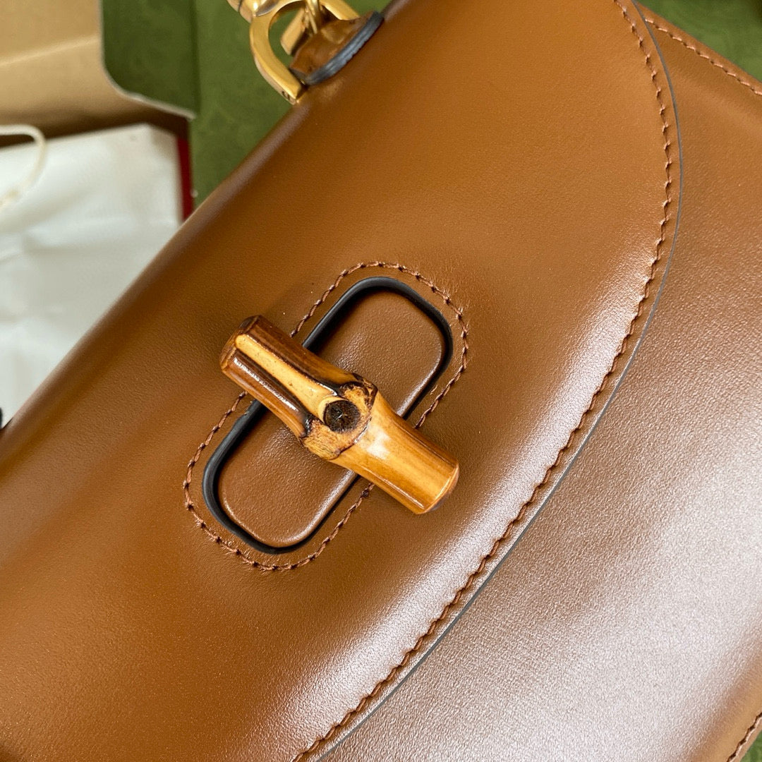 Gucci BAMBOO TOP HANDLE BAG 21 IN BROWN CALFSKIN