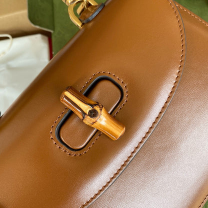 Gucci BAMBOO TOP HANDLE BAG 21 IN BROWN CALFSKIN