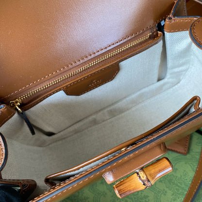 Gucci BAMBOO TOP HANDLE BAG 21 IN BROWN CALFSKIN