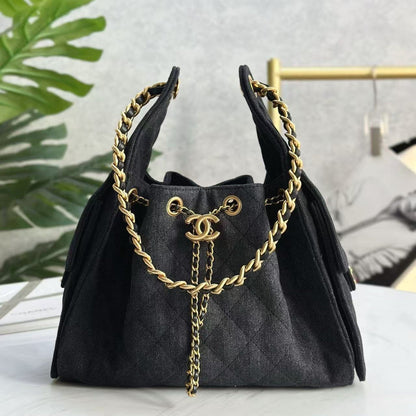 CHANEL 25C Hobo Bag 30cm Black Denim