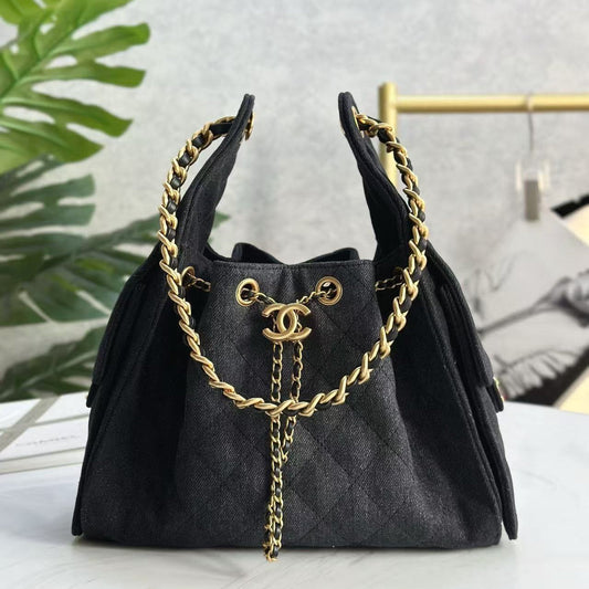 CHANEL 25C Hobo Bag 30cm Black Denim