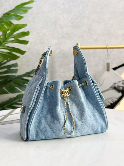 CHANEL 25C Hobo Bag 30cm Light Blue Denim