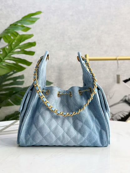CHANEL 25C Hobo Bag 30cm Light Blue Denim