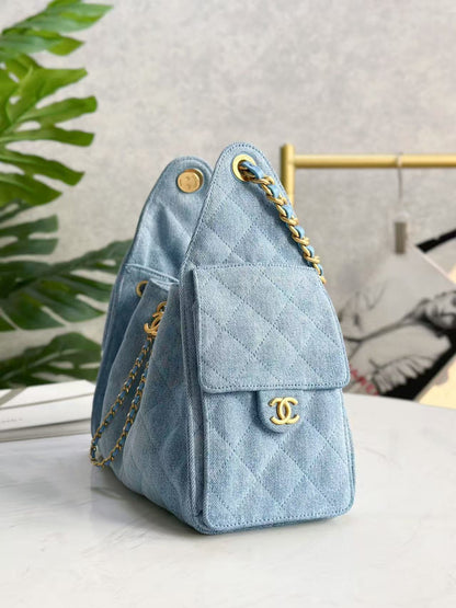 CHANEL 25C Hobo Bag 30cm Light Blue Denim