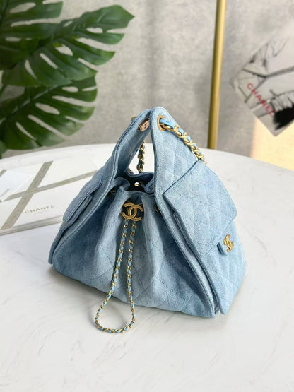 CHANEL 25C Hobo Bag 30cm Light Blue Denim