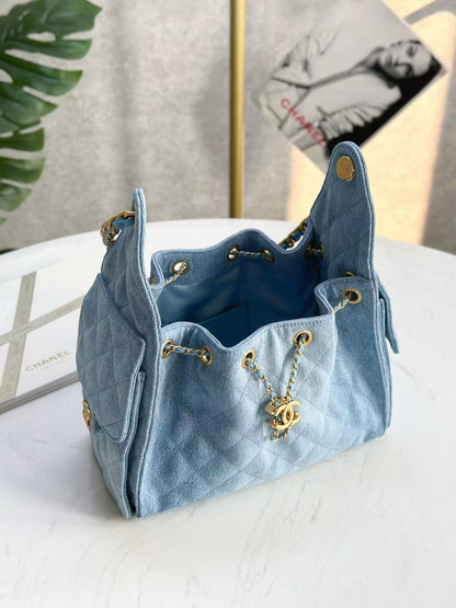 CHANEL 25C Hobo Bag 30cm Light Blue Denim