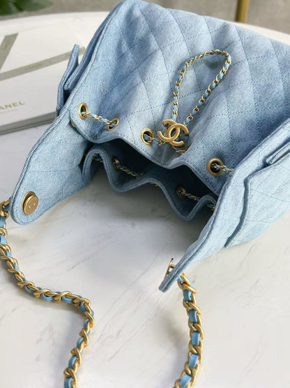 CHANEL 25C Hobo Bag 30cm Light Blue Denim