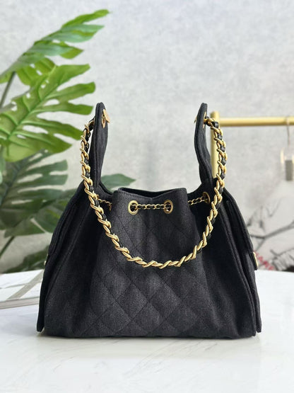 CHANEL 25C Hobo Bag 30cm Black Denim
