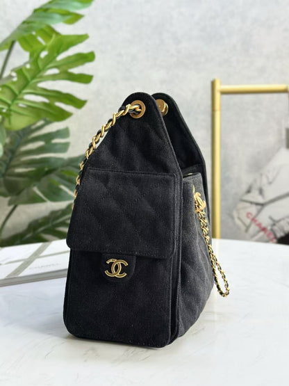 CHANEL 25C Hobo Bag 30cm Black Denim