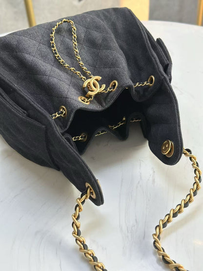 CHANEL 25C Hobo Bag 30cm Black Denim