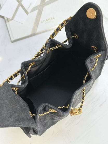 CHANEL 25C Hobo Bag 30cm Black Denim