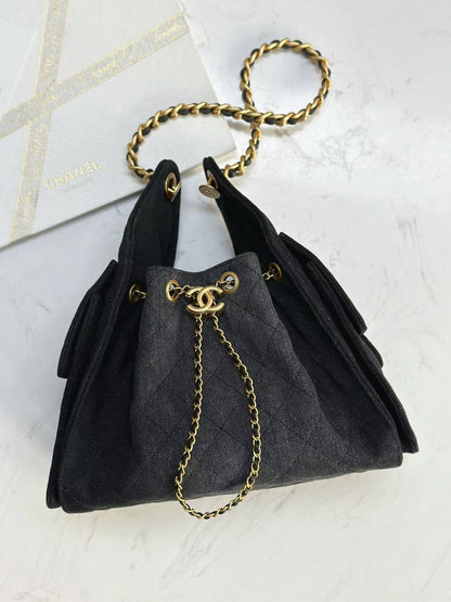 CHANEL 25C Hobo Bag 30cm Black Denim