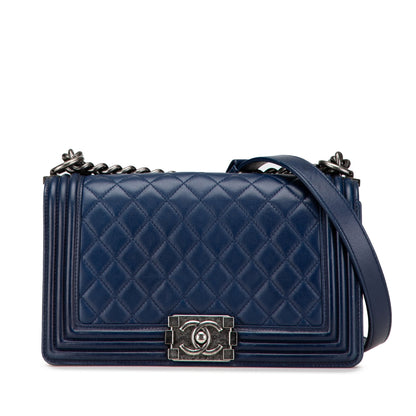 Blue Chanel Medium Lambskin Boy Flap Crossbody Bag