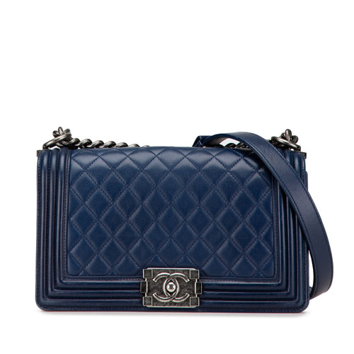Blue Chanel Medium Lambskin Boy Flap Crossbody Bag