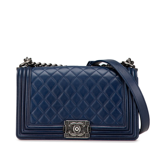 Blue Chanel Medium Lambskin Boy Flap Crossbody Bag
