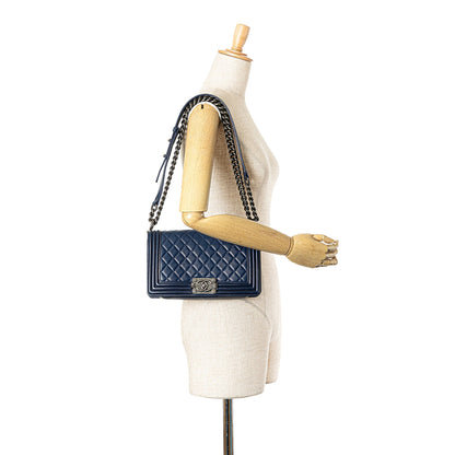 Blue Chanel Medium Lambskin Boy Flap Crossbody Bag