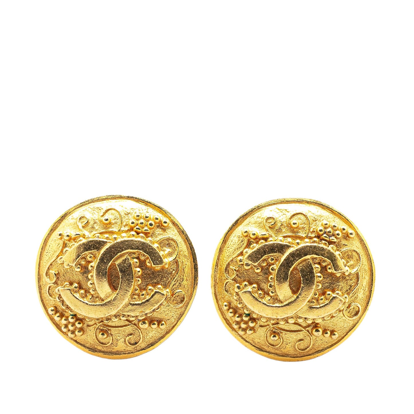 Gold Chanel Gold Plated CC Round Clip On Earrings