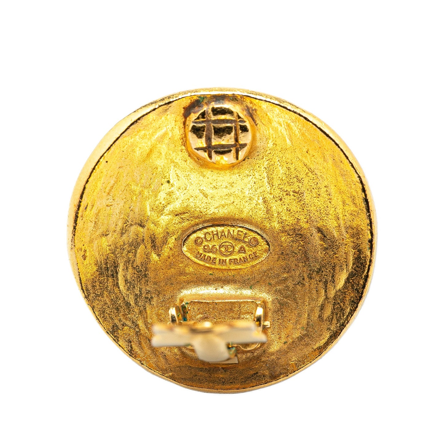 Gold Chanel Gold Plated CC Round Clip On Earrings