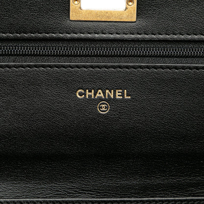 Black Chanel Calfskin Crocodile Embossed Graffiti 2.55 Cocodile Reissue Wallet On Chain Crossbody Bag