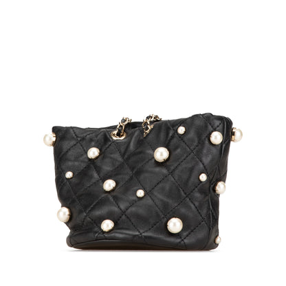 Black Chanel Mini Calfaskin About Pearls Drawstring Bucket Bag