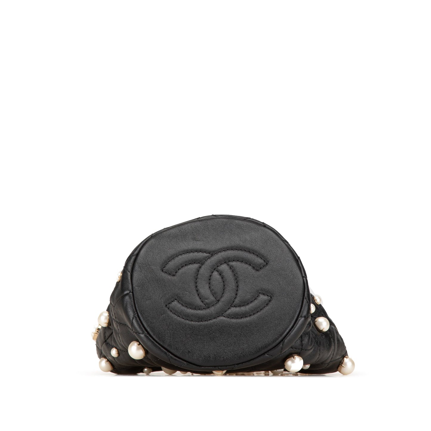 Black Chanel Mini Calfaskin About Pearls Drawstring Bucket Bag
