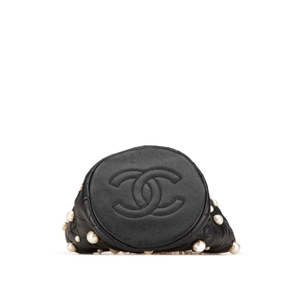 Black Chanel Mini Calfaskin About Pearls Drawstring Bucket Bag