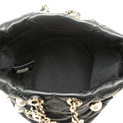 Black Chanel Mini Calfaskin About Pearls Drawstring Bucket Bag