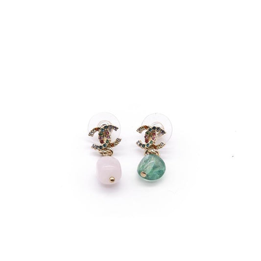 Chanel CC Crystal Gold Tone two colour Drop Earrings