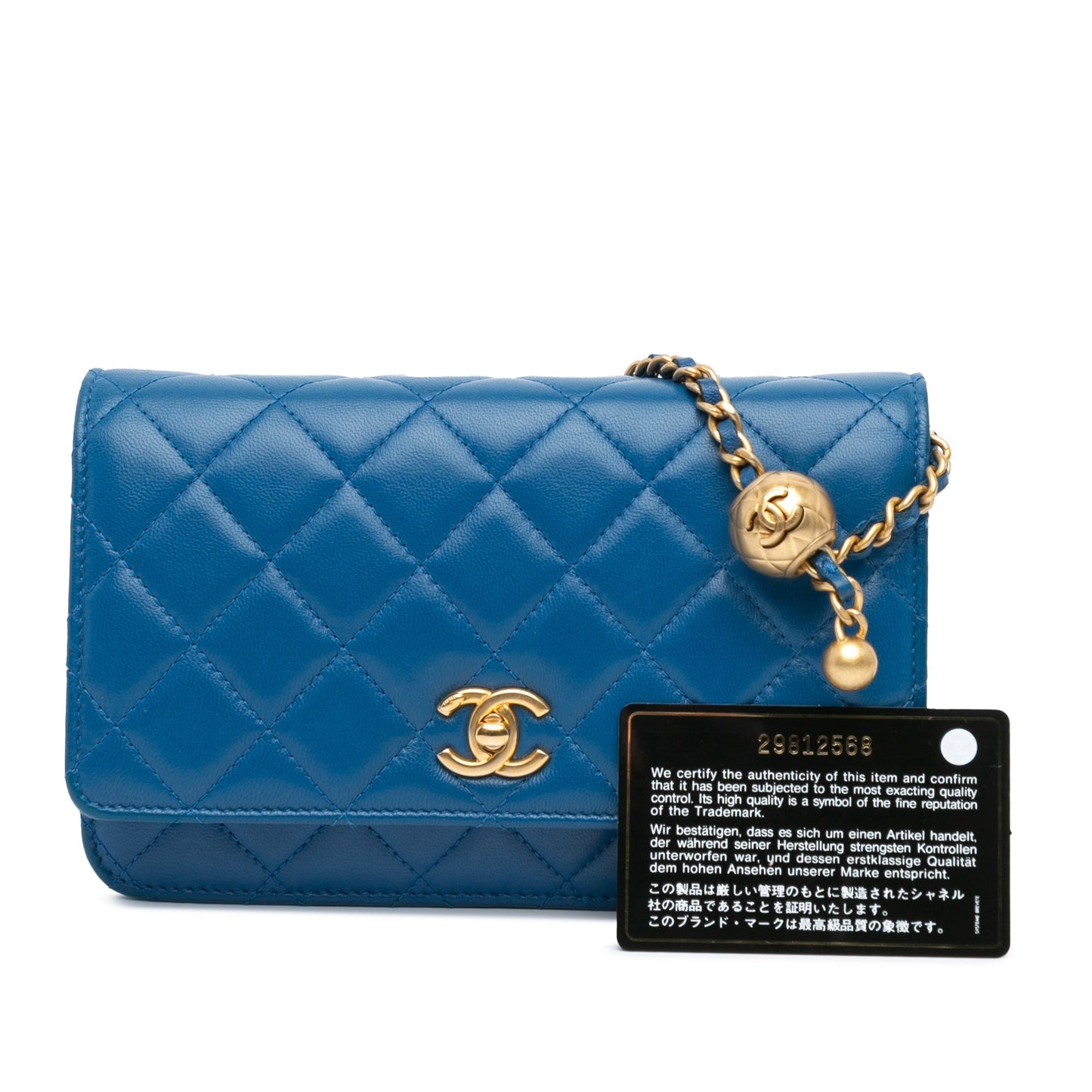 Blue Chanel Lambskin Pearl Crush Wallet On Chain Crossbody Bag