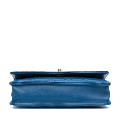 Blue Chanel Lambskin Pearl Crush Wallet On Chain Crossbody Bag