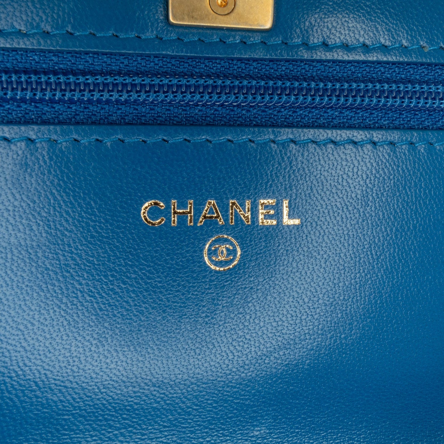 Blue Chanel Lambskin Pearl Crush Wallet On Chain Crossbody Bag