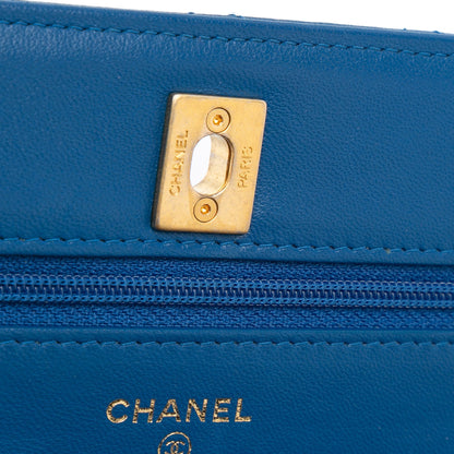 Blue Chanel Lambskin Pearl Crush Wallet On Chain Crossbody Bag