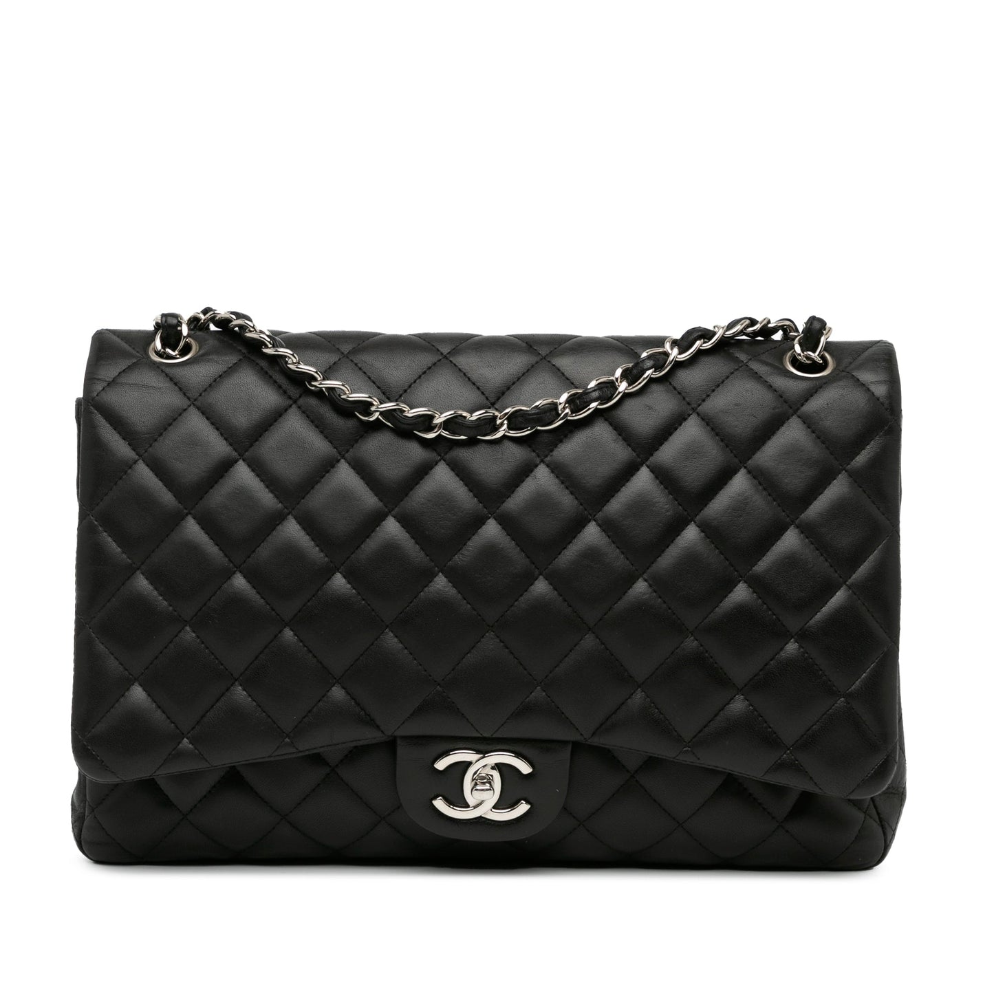 Black Chanel Maxi Classic Lambskin Double Flap Shoulder Bag