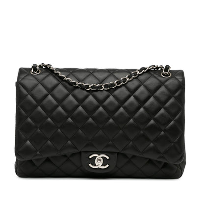 Black Chanel Maxi Classic Lambskin Double Flap Shoulder Bag