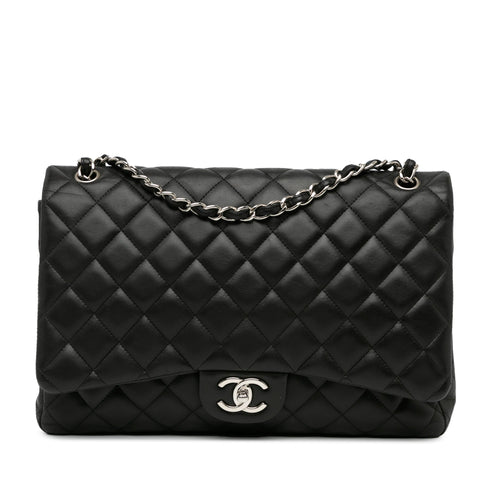 Black Chanel Maxi Classic Lambskin Double Flap Shoulder Bag