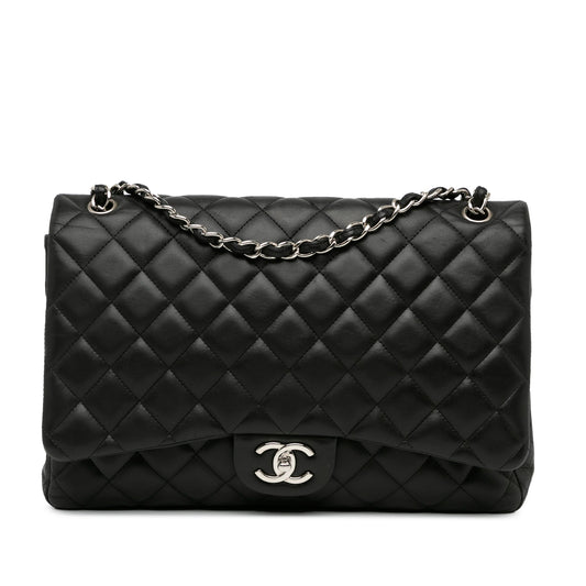 Black Chanel Maxi Classic Lambskin Double Flap Shoulder Bag