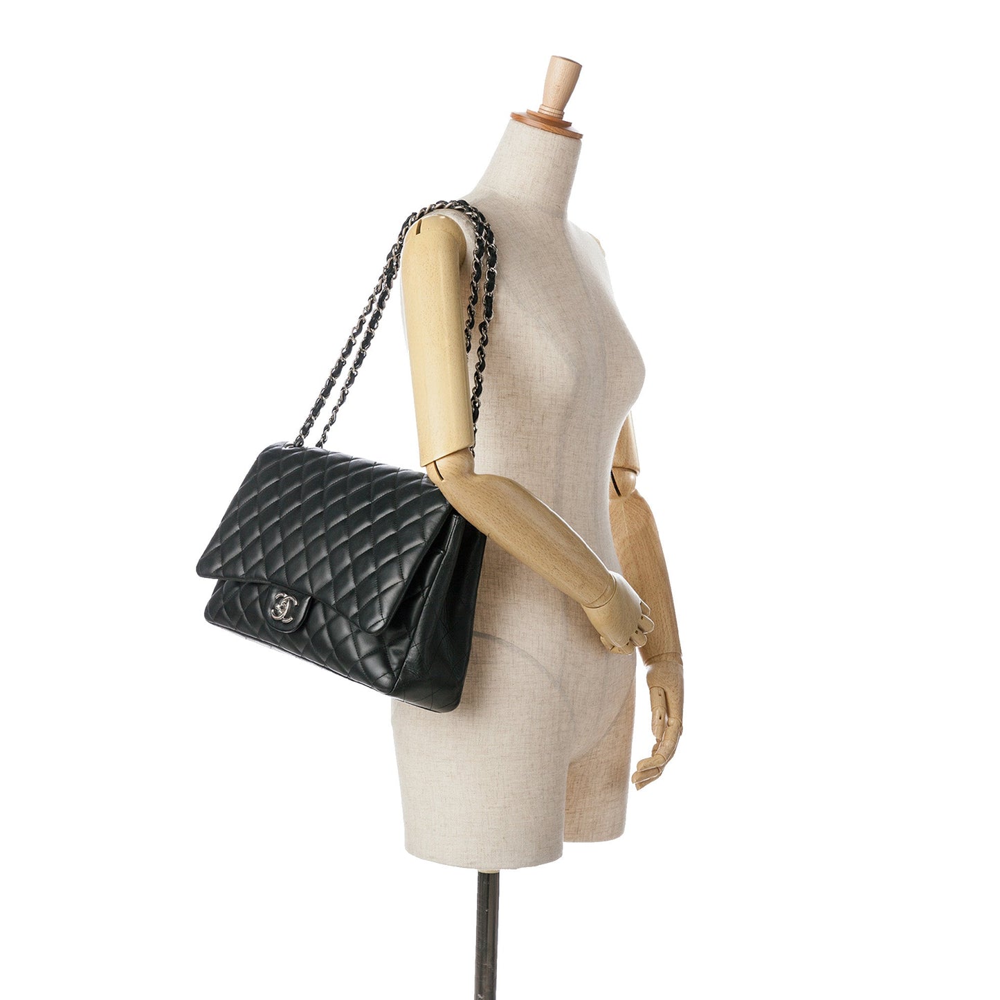 Black Chanel Maxi Classic Lambskin Double Flap Shoulder Bag