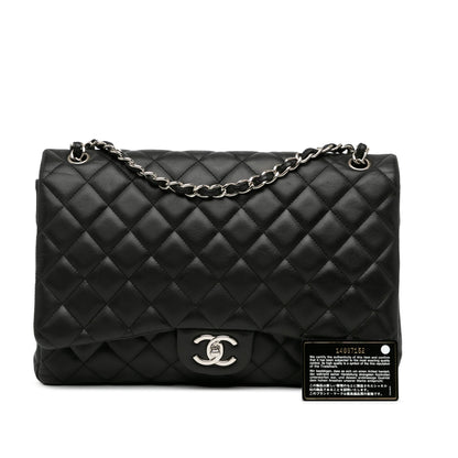 Black Chanel Maxi Classic Lambskin Double Flap Shoulder Bag