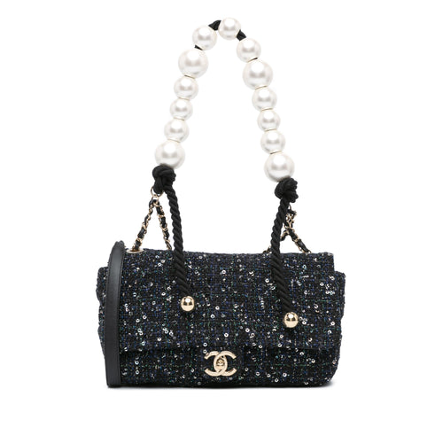 Chanel Sac Medium Tweed Pearl Handle Flap