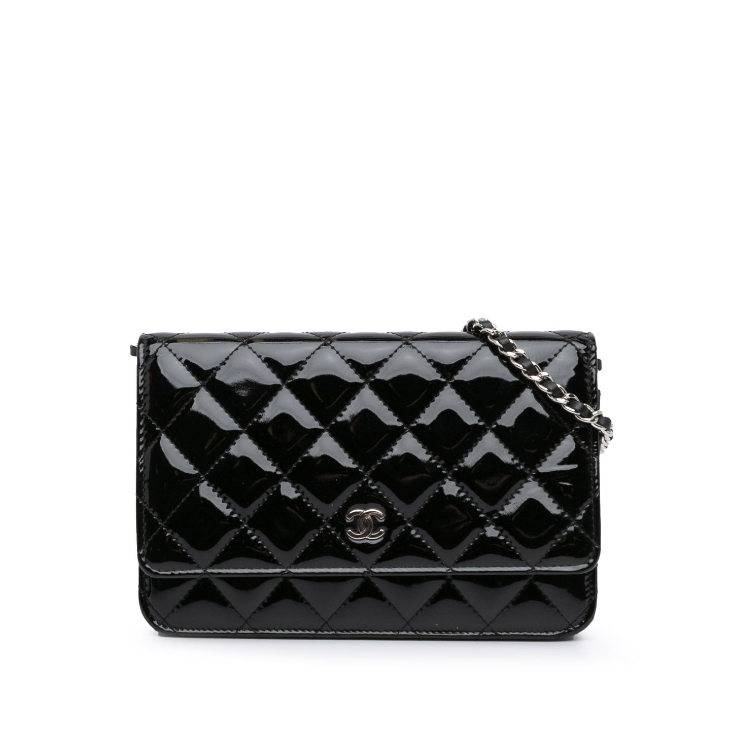 Black Chanel CC Quilted Patent Wallet On Chain Crossbody Bag